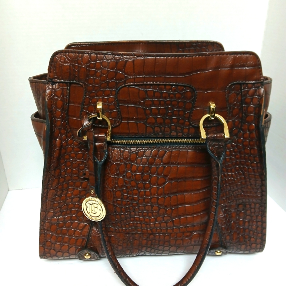 London Fog Elegant Brown Crocodile-Embossed Women's Bag - Picture 8 of 9